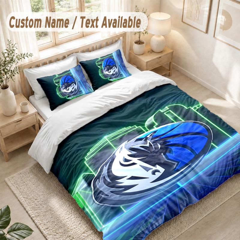 Dallas Mavericks Bedding Set, 1 Duvet Cover & 2 Pillowcases Soft Comfortable Bedroom Home Textile Decor