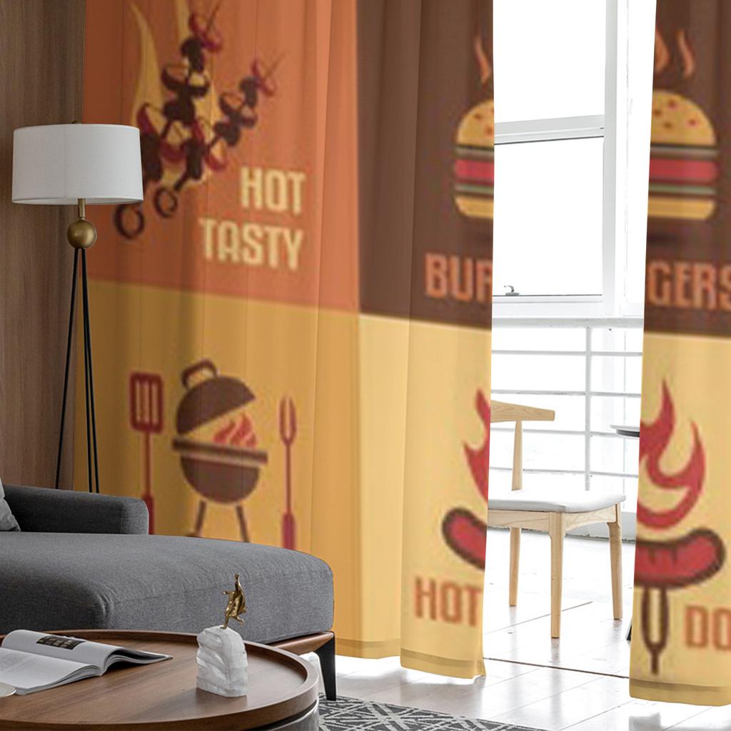Barbecue-Symbole, Fast Food, BBQ, Vintage-Embleme, transparente Tüllvorhänge für Wohnzimmer, Küchendekoration, Voile-Organza-Vorhänge