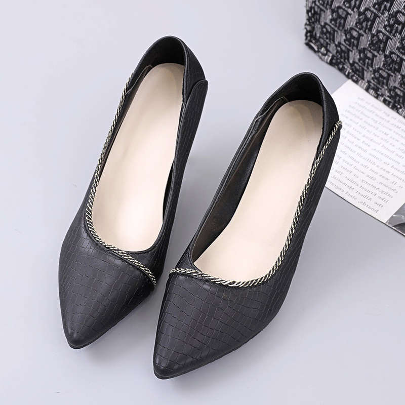 

Французские туфли на высоком каблуке женские весенне-осенние новые туфли на тонком каблуке, одинарные туфли с острым носком, черные профессиональные кожаные туфли 41