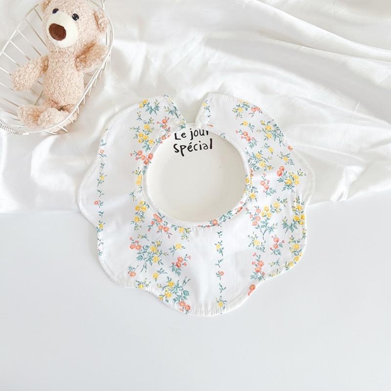 Baby Burp Cloth Cotton Bibs Cute Newborns Bib Adjustable Snaps Bib Petal Edge Bib Comfortable Nursing Bib for Drooling