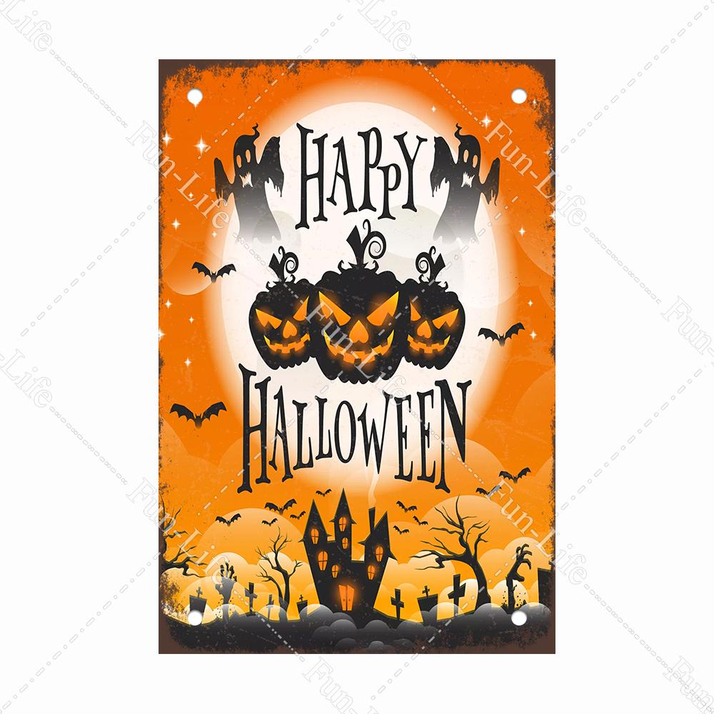 Black Cat Happy Halloween Vintage Metal Signs Halloween Party Poster Pumpkin Metal Tin Plaque Bar Pub Cafe Wall Home Decor