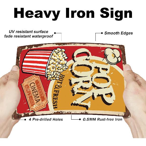 SUPERDANT Tin Sign Popcorn Vintage Metal Signs Movie Theater Store Decor Restaurant Metal Plaque Retro Wall Art Poster Wall Decoration for Bar