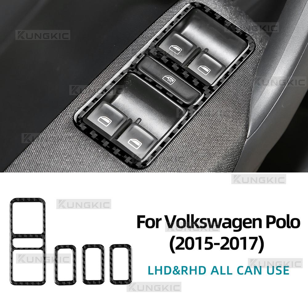 Sticker LHD RHD Real Soft Carbon Fibe rFor Volkswagen VW Polo MK5 6C 2015 2016 2017 Car Window Lift Button Panel Decor Trim