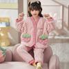 Girls Cartoon Fleece Pajama Set Warm Long Sleeve Open Front Sleepwear Winter Home Use