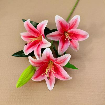 1 Bundle with 3pcs Flowers and 1pc Bud Artificial Lily Flower 70cm 7 Colors Simulation Flowers Lily Valentine's Day Gift