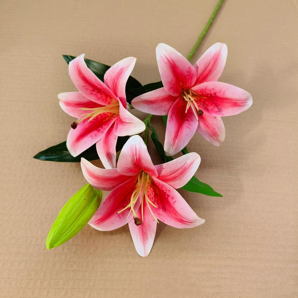 1 Bundle with 3pcs Flowers and 1pc Bud Artificial Lily Flower 70cm 7 Colors Simulation Flowers Lily Living Room Decoration