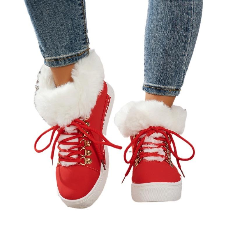 Autumn and Winter New Cotton Large Size Mao Mao Women Front Lace-up Thick-soled Snow Boots Round Head