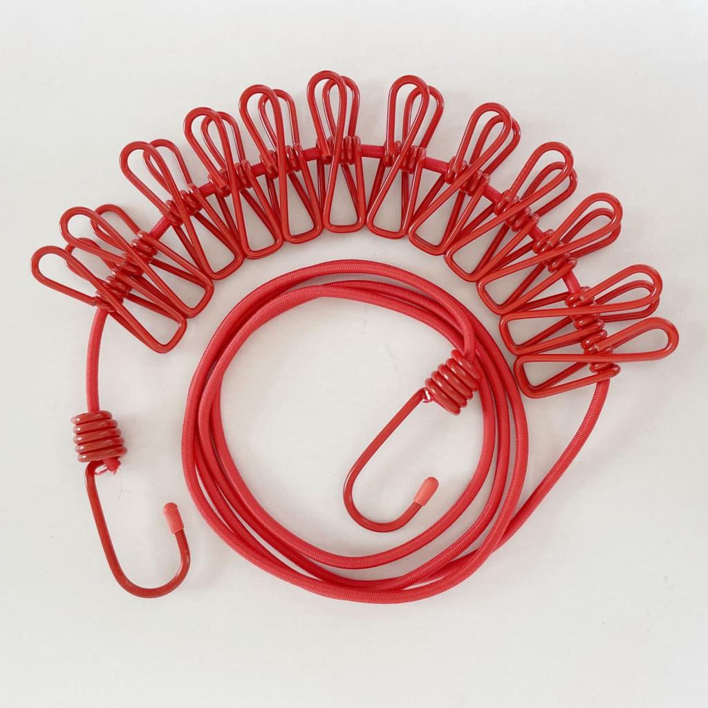1.8m Portable Travel Elastic Clothesline With 12 Clips Retractable Outdoor Laundry Drying Rope