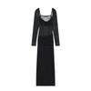 Europe, America, autumn and winter new square neck long-sleeved sexy versatile royal sister backless tight long dress