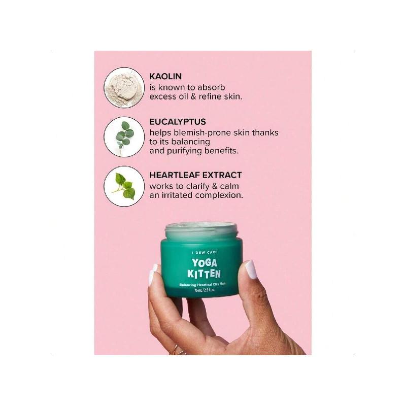 I Dew Care Mască de Argilă Heartleaf - Pisoi Yoga | Se Clătește, Pentru Piele Predispusă la Imperfecțiuni Cu Caolin, Heartleaf, Extract de Arbore de Ceai, Spa Acasă, 75ml