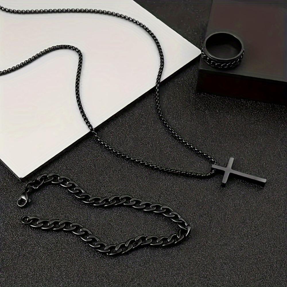 3-piece men's multi-functional jewelry set, cross pendant necklace + bracelet + ring set.