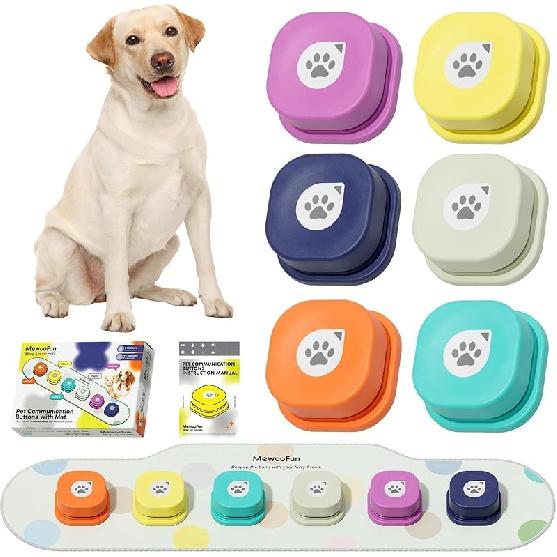 MEWOOFUN Dog Buttons Talk, Recordable Dog Talking Training Buttons for Communication, Dog Clicker for Training with Training Manual, Mat and