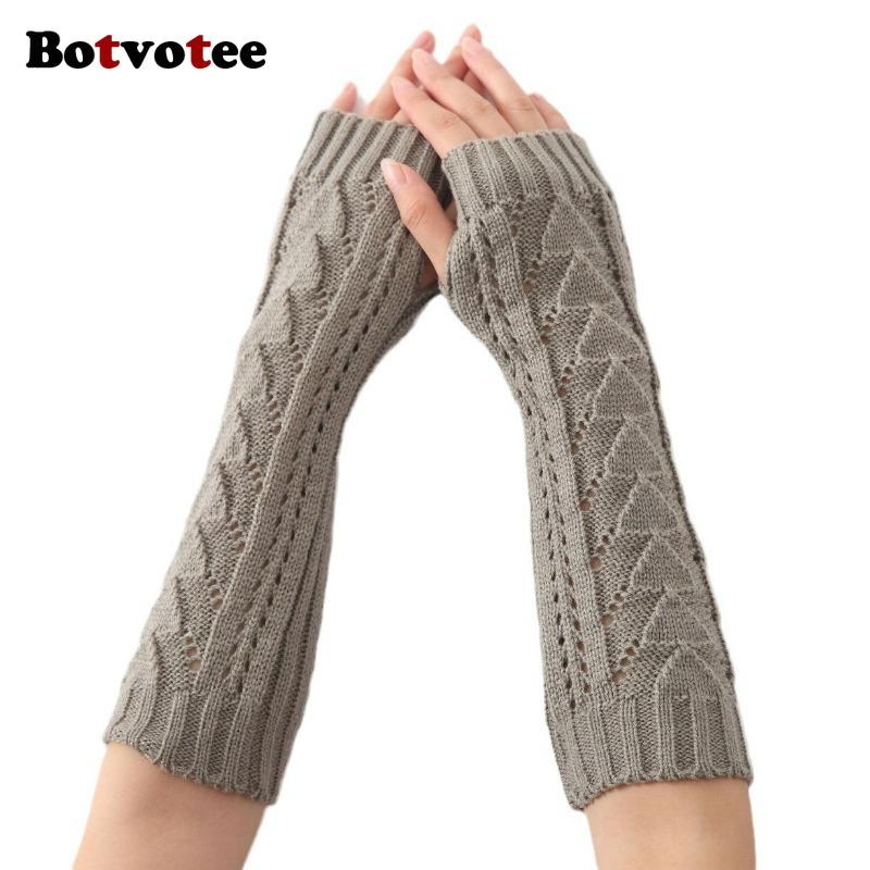 Botvotee Y2k Accessories Arm Warmers Sleeves for Women Winter Knit Hollow-out Triangle Long Sleeve Holder Fingerless Gloves