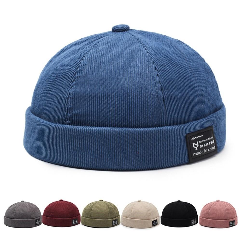 Fashion Hip Hop Beanie Street Hat Casual Corduroy Brimless Docker Cap Adjustable Letter Vintage Dome Hat Outdoor