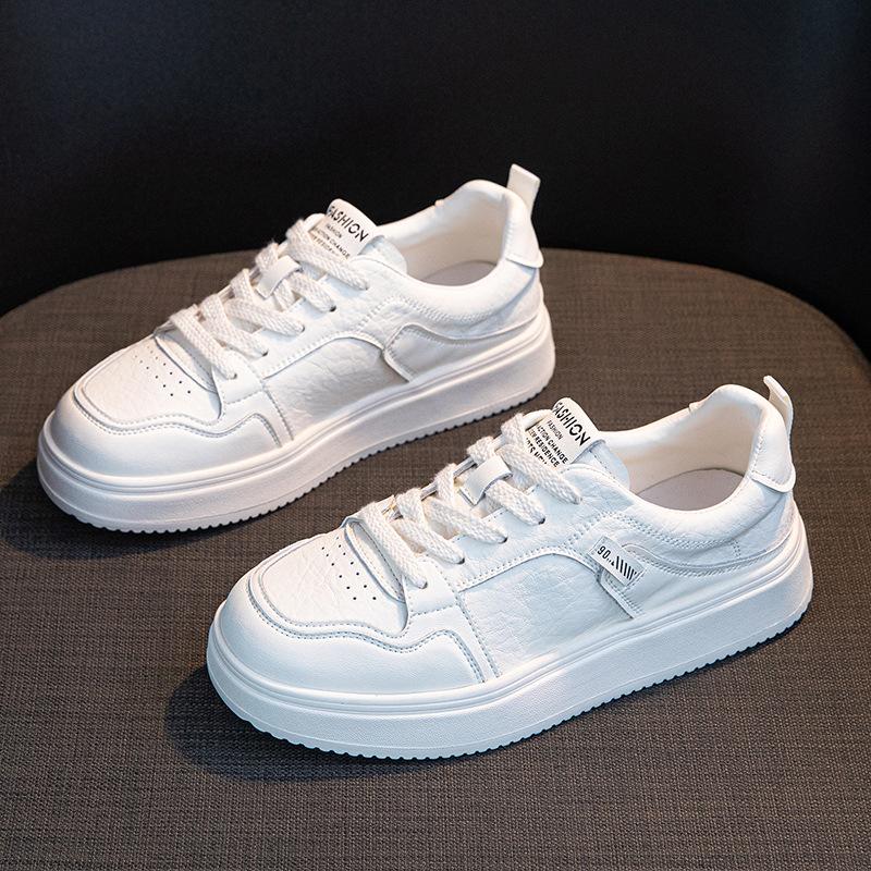 Leather Little White Shoes Women's Autumn New Soft-soled Sports and Leisure Shoes Women's Comfortable Flat-soled Lace-up Student Board Shoes