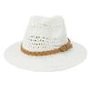 White Straw Sun Hat Handmade Knit Panama Hat Beach Womens Summer Caps Sombrero Female Fedora Khaki Casual Ladies Chapeau Fashion