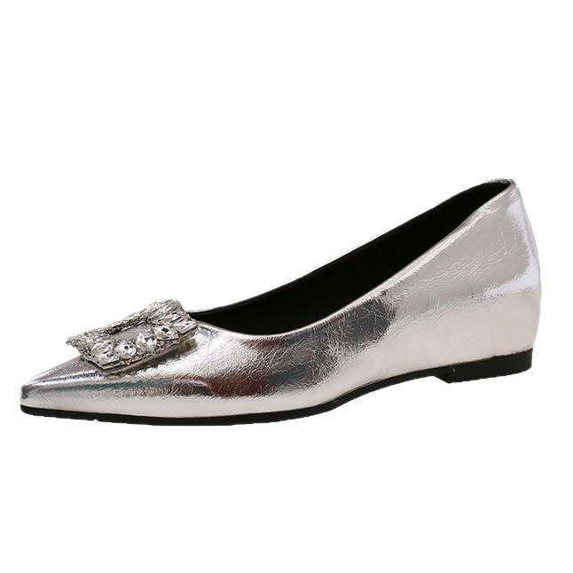 French rhinestone tip inner height increase flat-soled single shoes women's 2025 new shallow mouth one-pedal Mary Jane shoes evening shoes