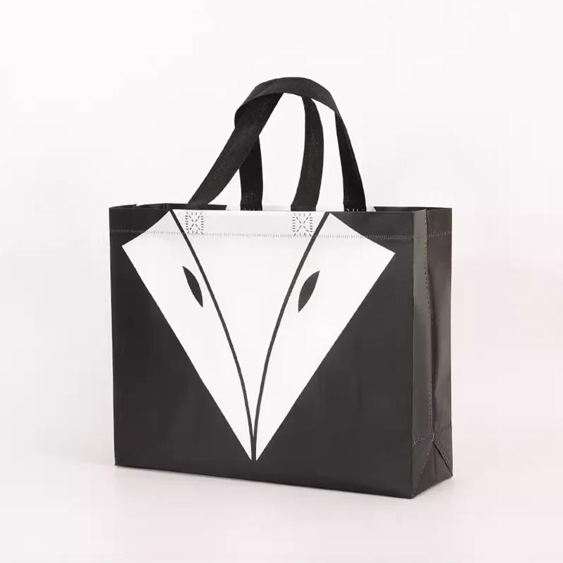 10PCS Rose Printing Packaging Shopping Bag Handle Waterproof Non Woven Fabric Gift Bags Black Clothing Store HandBag