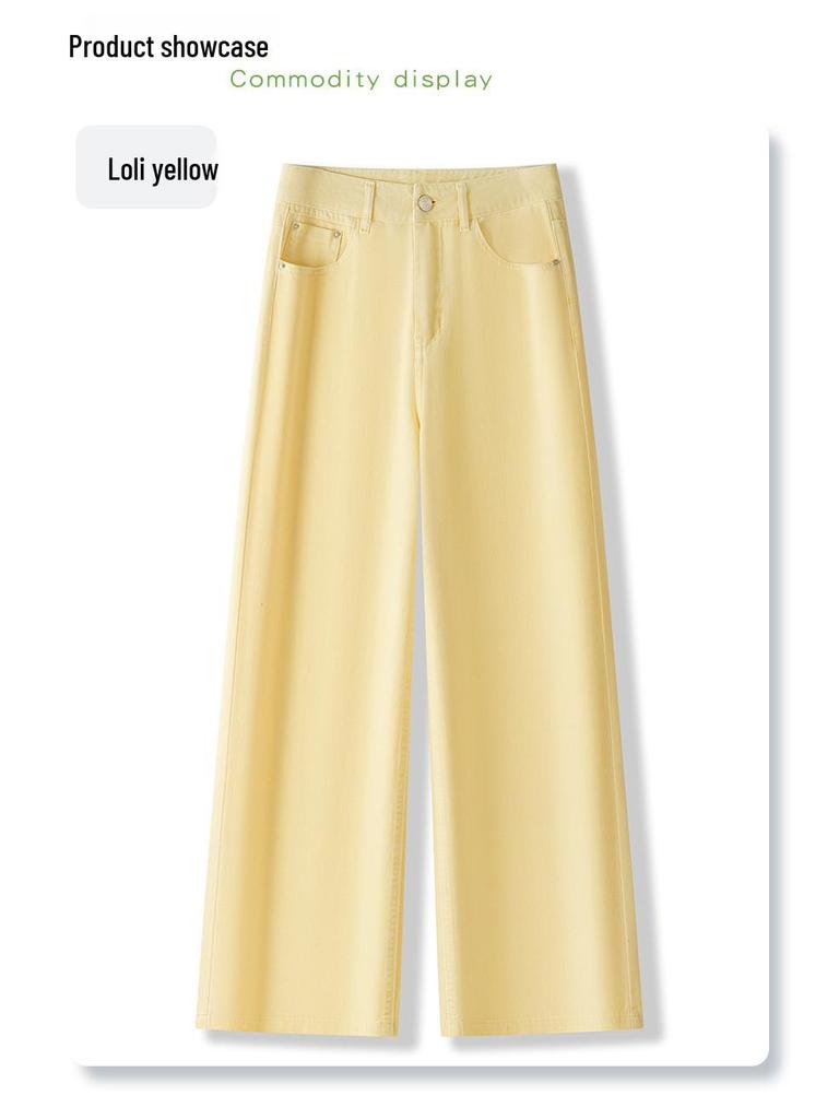 Women's Yellow Wide-Leg Jeans, Summer 2025 - Thin, Loose, Small Size, Straight-Leg Style