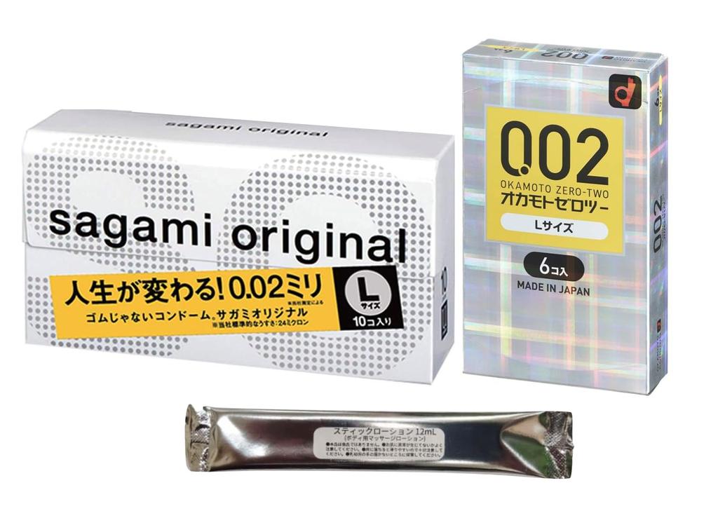 Condom Original L size Okamoto Standard L size Set 002 L size Large Large size Contraceptive Stick lotion included 0.02 (10 pieces) 0.02 (6 pieces)
