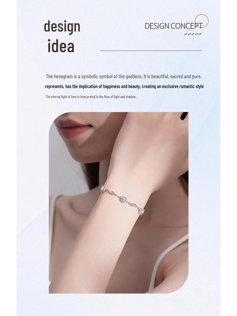 Exquisite Hexagram 925 Sterling Silver Bracelet for Women - Elegant Jewelry, Perfect Gift for Best Friend's Birthday