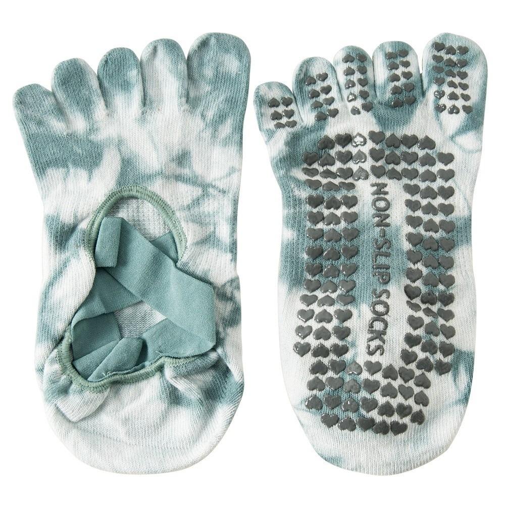 Heart Silicone Dot Tie-dye Yoga Socks Non-Slip Five Toe Socks Sweet Strappy Pilates Socks  Gym