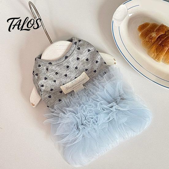 Comfortable Dog Clothing Blue Tutu Dress, Sleeveless Cute Heart Print Girl Summer Female Clothes Doggie Princess Dress for Small Dogs Bichon