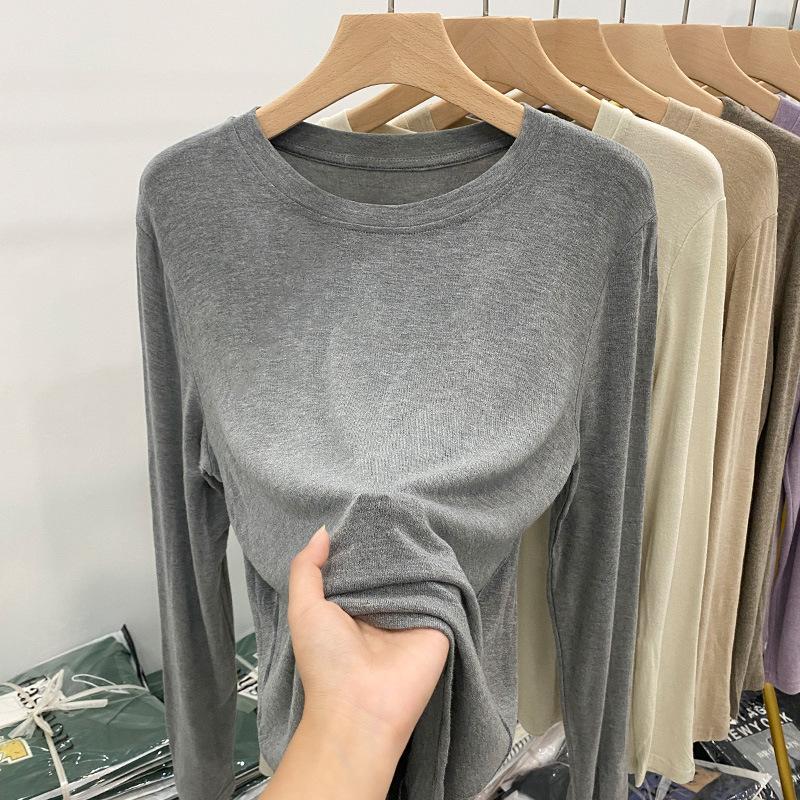 Soft waxy mask t early spring autumn winter 2024 new loose long-sleeved t-shirt women's simple inner layering shirt solid color top