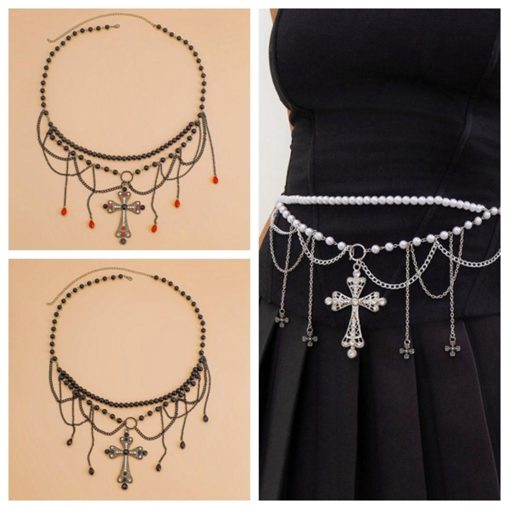 Adjustable Y2K Silver Waist Chain Acrylic Beads Crystal Tassel Waistband  Skirt Suit Decoration