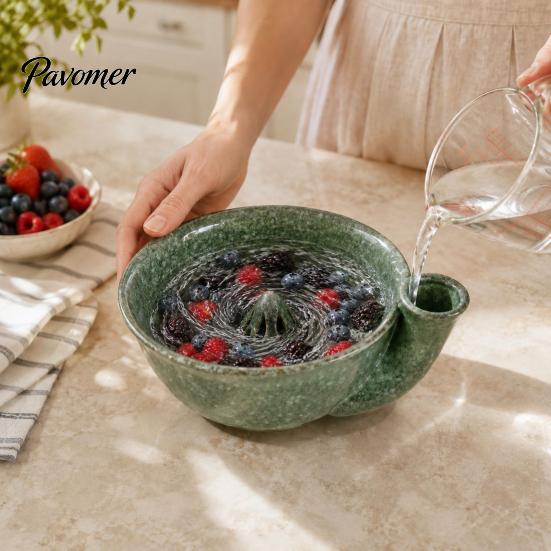 Stazione di Lavaggio Frutti di Bosco Ciotola Colino in Ceramica a Spirale, Bacino Automatico Girevole per Risciacquo Frutta, Piccolo Scolapasta per Frutti di Bosco Ciotola a Drenaggio Rapido Prodotti Freschi