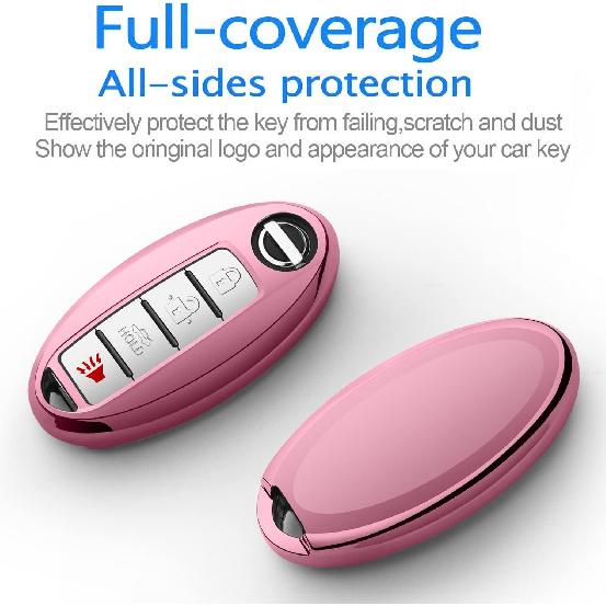 Autophone Compatible With Nissan Key Fob Cover With Leather Keychain Soft TPU Protection Key Case For Altima Maxima Rogue Armada Pathfinder Smart Key