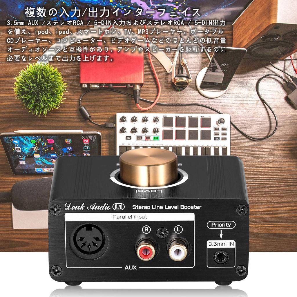 Douk Audio L1 Mini Stereo Line Level Booster Amplifier Audio Preamplifier 20dB Gain Volume Control +