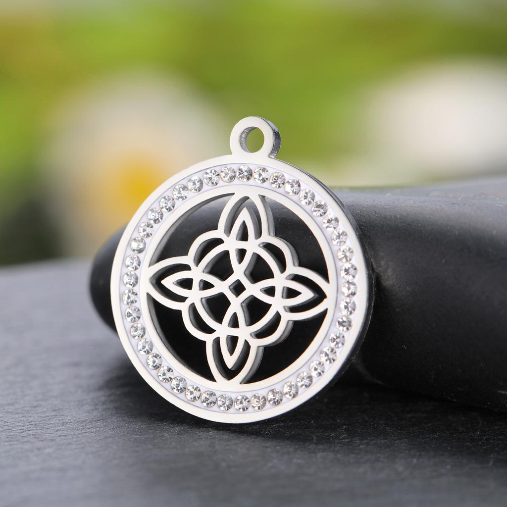 Teamer Irish Witch Knot Clear Zircon Round Pendant for Jewelry Making Necklace DIY Stainless Steel Celtics Knot Charm Wholesale
