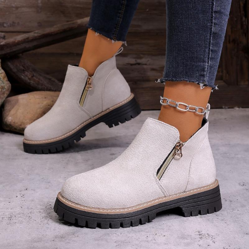 Damen Herbst-Winter Runde Spitze Chunky Absatz Kurze Martin Stiefel mit Seitenreißverschluss, Erhältlich in Großen Größen.
