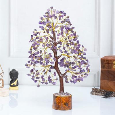 Crystals Gemstones Bonsai Money Tree for Good Luck, Decoration Gift Item - 10-12 Inch (Amethyst Golden Wire)