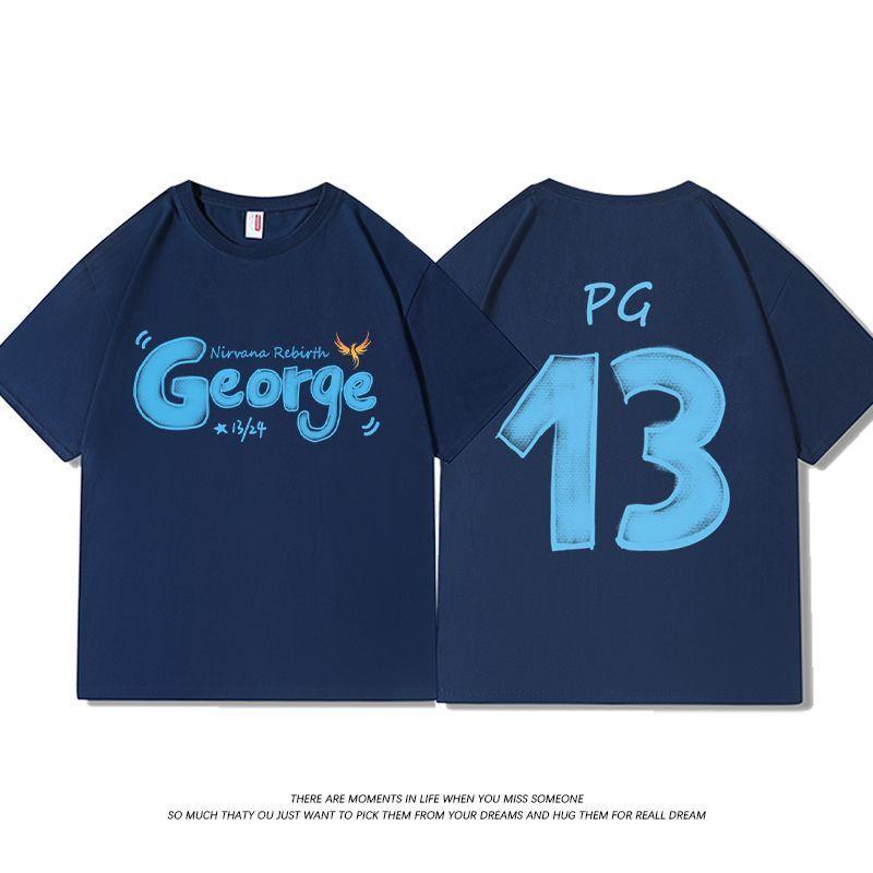 Paul George Tričko s potiskem abecedy, bavlněné, s krátkým rukávem, ležérní, s tématickým trendem, pánské a dámské volné spodní tričko