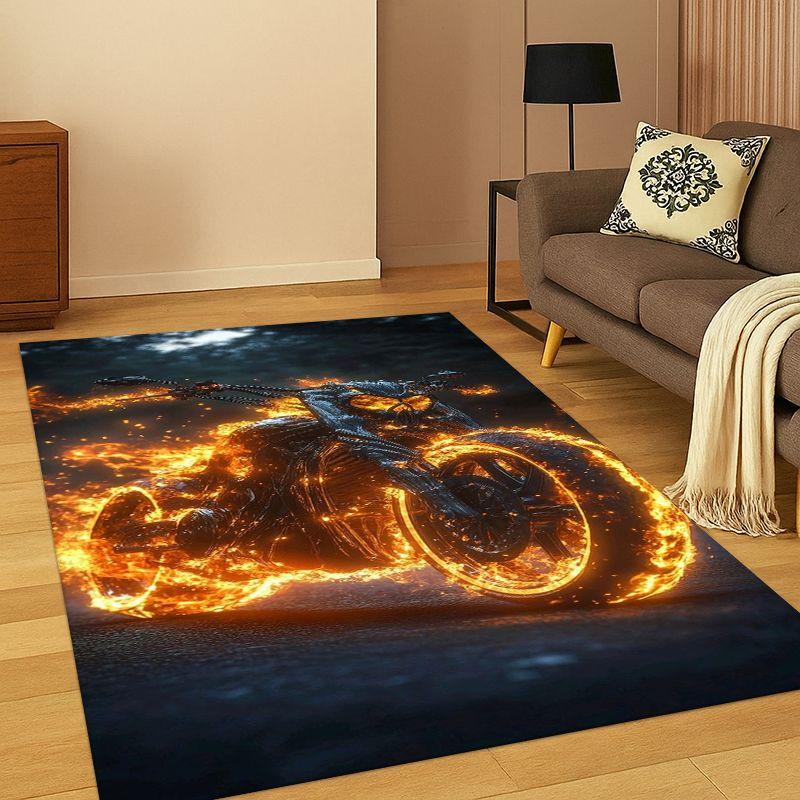 Retro motorcycle Racing Moto Cartoon Carpet Rug for Bedroom Living Room Sofa Playroom Doormat Home Decor,Kid Area Rug Non-slip