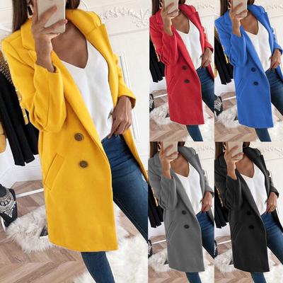 New Women's Notched Lapel Wool Blend Trench Coat, Mid-Length Double-Breasted Overcoat With Slim Fit Design, Elegant Business Casual Fall Winter Coat