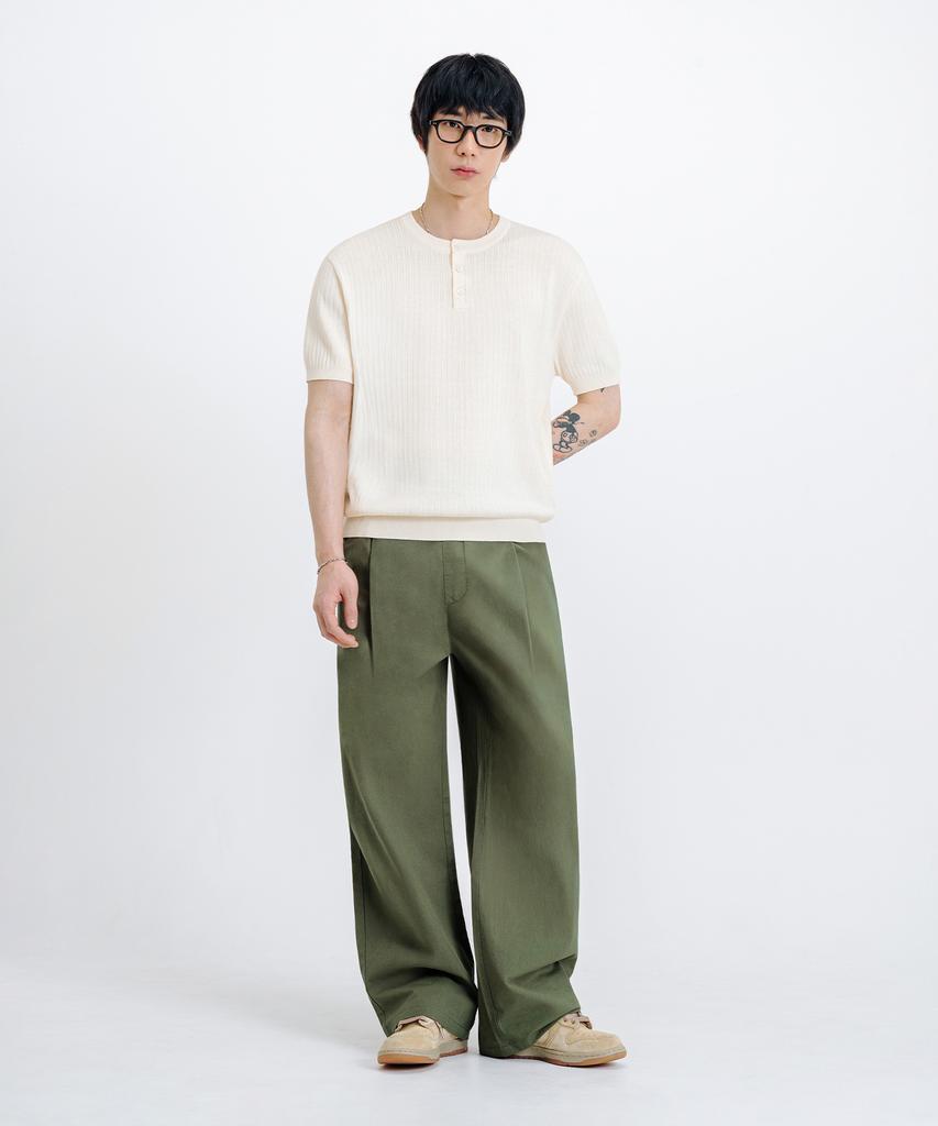 LEMAIN SECOND Linen-Like Elastic Waist Wide Pants [Light Khaki]