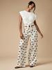 European Style Polka Dot Casual Mid-Waist Non-Stretch Long Denim Pants for Women