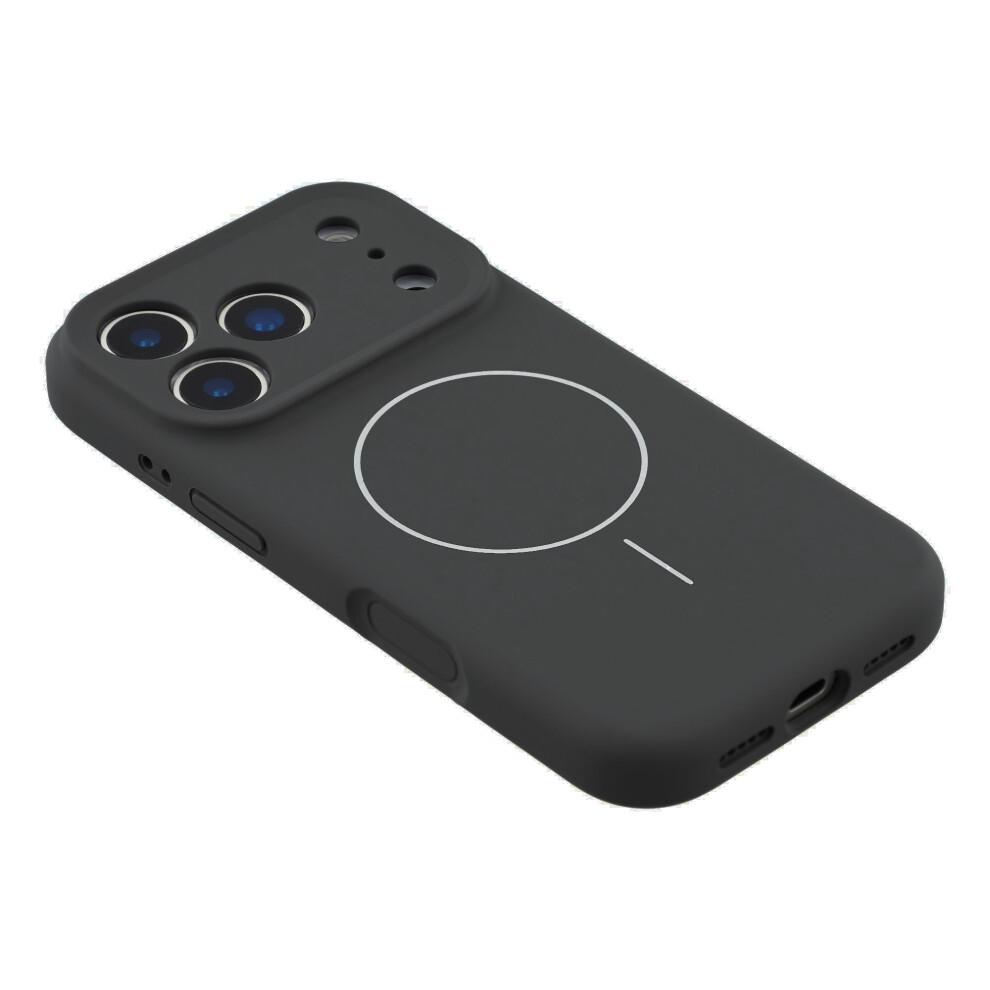 (Black) For iPhone 17 Pro Max Case Compatible with MagSafe Liquid Silicone + PC Phone Cover with Camera Touch Control Button