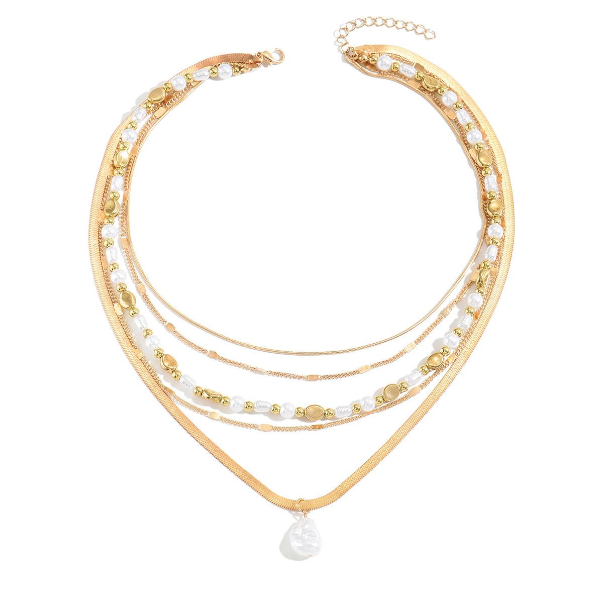 

European and American retro French imitation pearl string chain women, multi-layer stacked ins style light luxury collarbone chain accessories