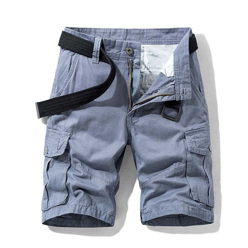 Summer Simple Ins Tooling Shorts Trendy Men's Sports Loose Casual Solid Color Straight Five-point Multi-bag Beach Pants