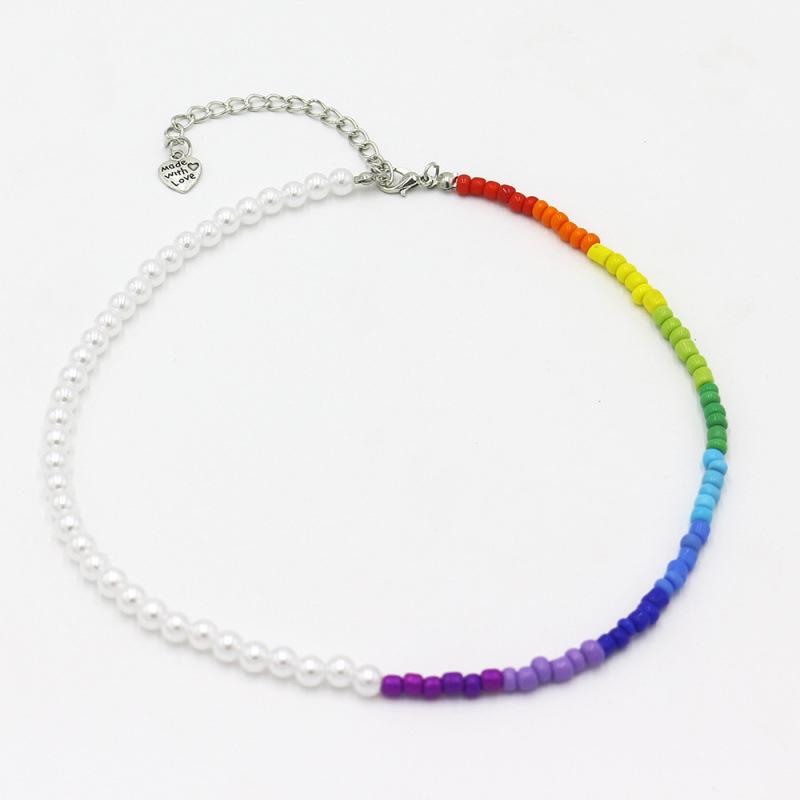 2021 Handmade Pearl Rice Beads Rainbow Necklace – Trendy, Versatile European and American Jewelry