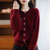 New Autumn and Winter Thickened Round-neck Knitted Cardigan Long-sleeved Women's Solid Color Warm Top with Color Diamond Buttons
