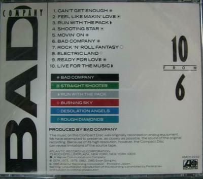 CD BAD COMPANY  10 From 6 AMCY2232 Swan Song 1997 Japan Rock Used