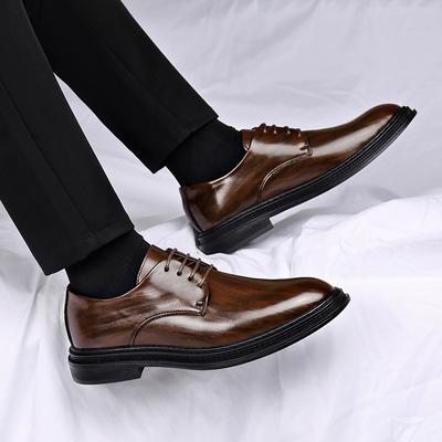 Men's Leather Shoes Men's Autumn and Winter Business Dress Soft Leather Soft Sole Pointed Wedding Groom Lace-up Suit Shoes High-end