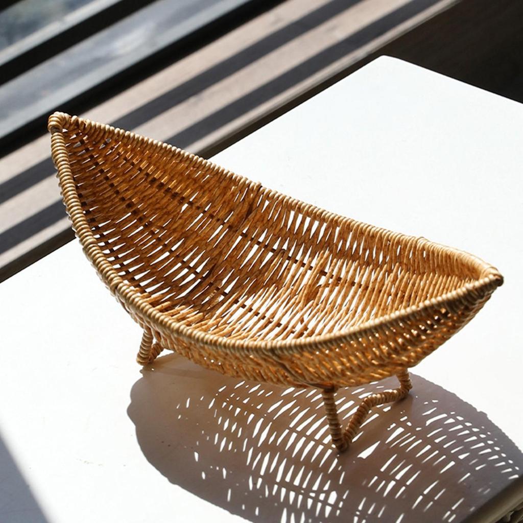 PP Fruit and Snack Serving Basket Faux Rattan Woven with Legs Brown