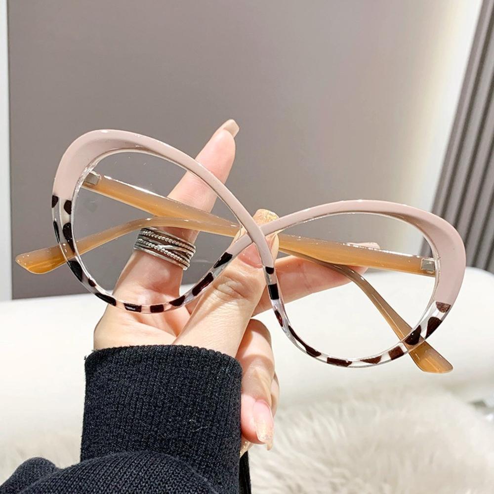 Vintage Oval Frame Glasses Oversized Cat Eye Eyeglasses Candy Color Anti-blue Light Eyewear Stylish Fake Glasses Computer Goggle