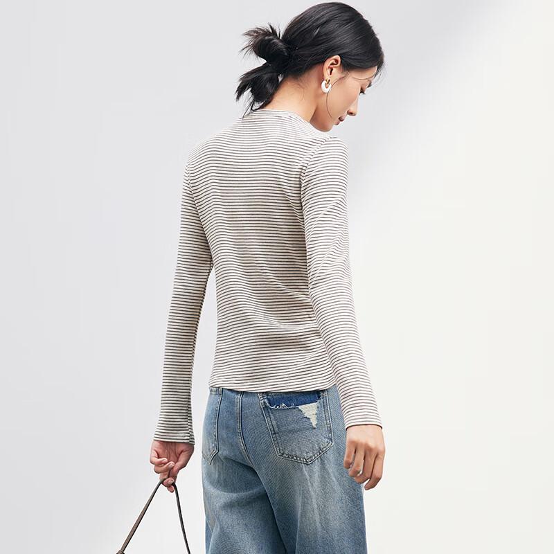 JOY SPEAKER Women's Striped Long Sleeve Slim Fit T-shirt